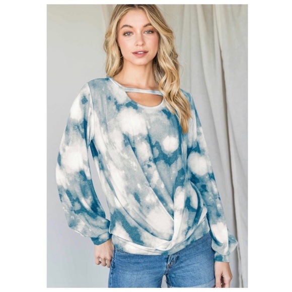 A Girl Thing Tops - Tie Dye Choker Neck Top - Blue & White